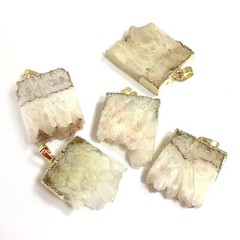 White Rough Druzy Agate Pendant Natural Gemstone Cream Gradient Rectangle Ice