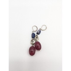 Handmade Stone Drop Earrings Purple Navy Blue Silver Tone Leverback Dangle 2.25″