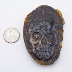 Mexican Amber Calavera Carving Pendant