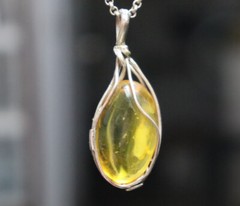 Handcrafted Natural Clear Light Green Amber .925 Sterling Silver Pendant 55mm