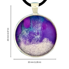 Pendant Necklace Handmade «Winter Forest» Silver Bezel 30mm Black Cord