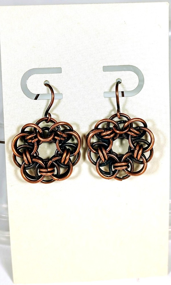Womens Handcrafted Copper Link Earrings in a Round Shape 1″ Drop New
