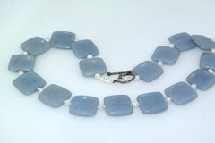 Artisan Chalcedony Square Bead Pearl Sterling Toggle 17″ Choker Necklace Strand