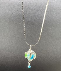 18K Rolled Gold Filled Chain, Blown Glass, Crystal Pendant, 24”