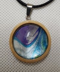Unique Handcrafted Statement Metallic Fluid Art Pendant necklace On Waxed Cord.
