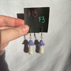 Handmade by STAYOKBRAND Purple Mushroom Earrings