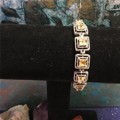 Citrine Faceted Square 5.62 CTW 7″ Bracelet 17g SS .925 Rope Design Gorgeous Wow