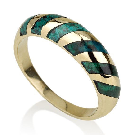 Eliat Stone Jewish Ring In 14K Yellow Gold Domed Striped Solid Judaica Jewelry