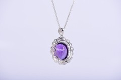 S925 Sterling Silver Oval Cut Natural Uruguay Amethyst Pendant,25x38mm