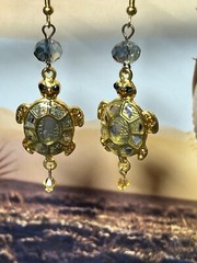 Turtle Drop Earrings – Gold / Gray Turtle earrings – Sea Life Turtle Handcraft