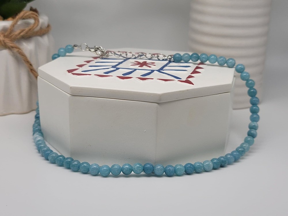 Handmade Blue Chalcedony Choker necklace 16 CM Genuine Crystals