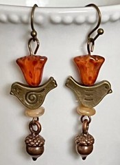 Sweet Bronze Bird & Copper Acorn Earrings. Nature. Spring. Love Dove. Fall. Boho