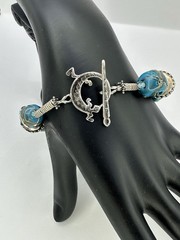 Vintage Handcrafted Blue / green / Red Lampwork Glass Bead Bracelet 925 Silver