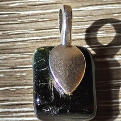 Green Tourmaline Pendant Verdelite Polished Stone Silver Tone Bail