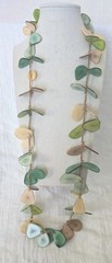 Tagua Sliced Eco Freindly Necklace 32 Inches Green Beige Turquoise Handmade