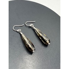 Artisan Sterling Silver Faceted Smokey Quartz Briolette Long Dangle Earrings