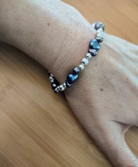 CA Artist Handmade Natural Mabe Blister Pearl & Sterling Silver Bracelet M – L
