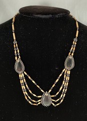 Festoon Style Black Stone Tan Beads Wire Necklace 18 inch
