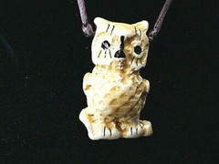 Vintage Hand Made and Painted Ceramic OWL, 2″ on 14″ Silk Cord with Spring Clasp