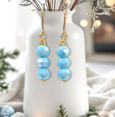 Sky Blue Crystal Earrings Gold Leverback Handmade