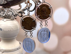 TAGLIAMONTE(1895-Blue) 925SS Earrings* Intaglio*Authentic Roman Coins*Reg.$295