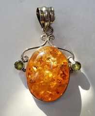 Genuine Baltic Amber 925 Sterling Silver Pendant 1 3/4″ (Stone 27mm x 21mm) NEW