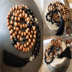 8mm Natural knot Sandalwood Black Onyx beads necklace Yoga Energy men mala