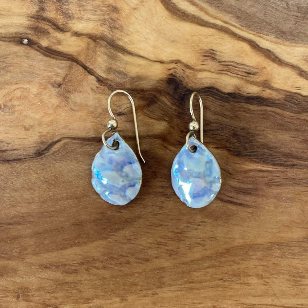 Artisan Ceramic Blue Gold Glaze Drop Earrings Handmade Art Pottery Cloud Pastel