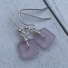 Min Favorit Blossom Pink Sea Glass Square & Silver Pl Artisan Earrings Petite!
