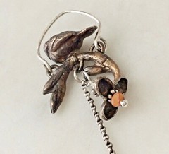 Elemental Adornments Artisan Sterling Silver ClayFlower Bird On Branch Pendant