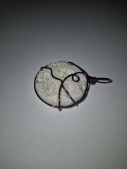 Natural Fossilized Coral Cabachon Pendant Wrapped In Burgandy Colored Wire OOAK