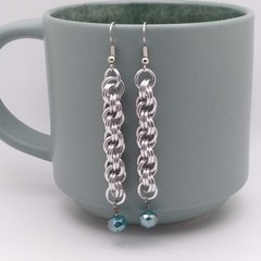 Handmade Chainmaille Earrings – Double Spiral – Glass – French Hook