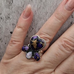 Southwestern Purple Mojave Turquoise Heart Ring Sz 7-10 Cluster Sterling Silver