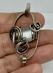 Handcrafted Bracelet Silver-Tone White Glass Twisted Flat Wire Hook Bangle