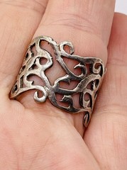Vintage Sterling Silver 925 Ring Wide Filigree Scroll Boho Band Mexico Size 8.5