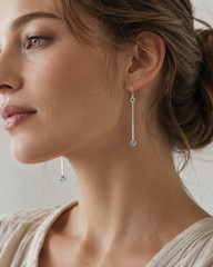 Sterling Silver 925 Swiss Blue Topaz Long Dangle Earrings 6cm Handmade Drop