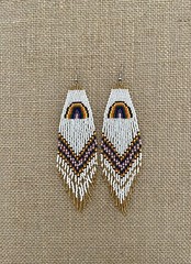 Handmade Miyuki Seed-Bead Fringe Dangling Earrings Rainbow White Multi NWT