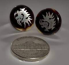 Handmade BABY DRAGON MOP Inlay Mock Tortoiseshell 925S Screw Post Earrings 2.9g