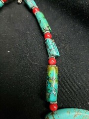 Statement Necklace Earrings Set Turquoise Red Coral Western Cowgirl Southwestern