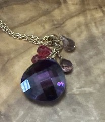 MWS Sri Lanka Gold Sterling Silver 925 Purple & Pink Crystal Pendant Necklace