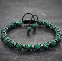 djustable Handmade Malachite Stone Bracelet Natural Healing Crystal Braided Rope