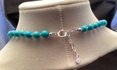 Sterling Silver Hand Knotted Round Blue Turquoise Beaded Necklace 22-23”