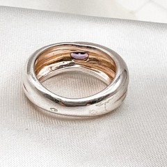 Sterling Silver Modernist Ring/Faceted Purple Glass/Flush‑Set/Artisan/Sz 5.5