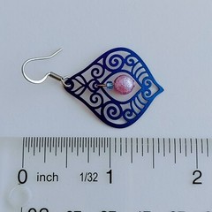 Handmade Blue Purple Filigree Earrings Swirl Dangles Beads Gift Rdy Lightweight