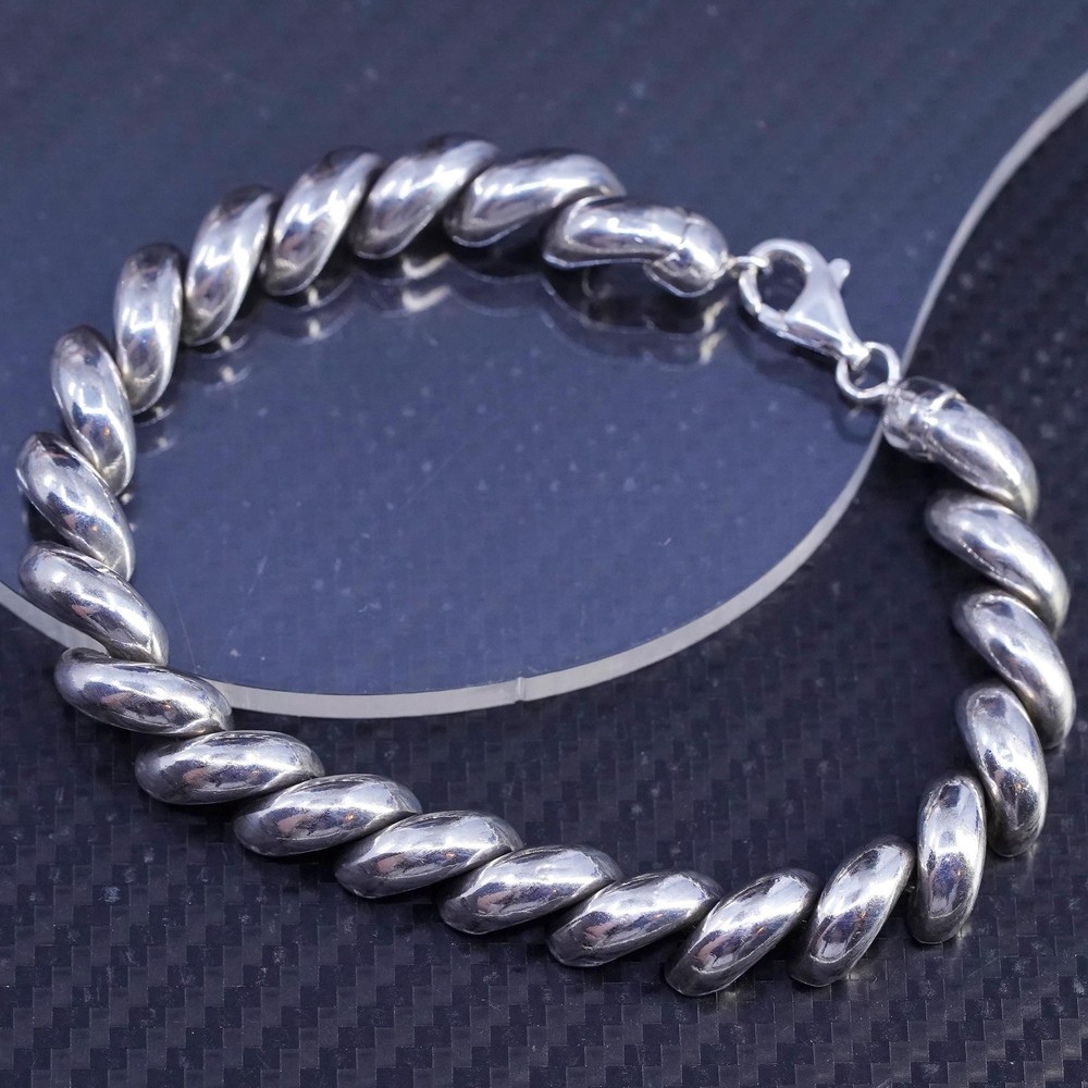 8” 10mm, Vintage Italian sterling silver tennis bracelet, 925 San Marco chain