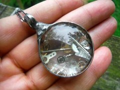 Floating glass steampunk industrial watch parts Victorian Gothic rustic necklace