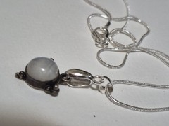 925 Sterling Silver Rainbow Moonstone Pendant Necklace Blue Flash Snake Chain