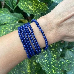 Natural Lapis Lazuli 4mm Beaded Healing Blue Crystal Stretch Handmade Bracelet
