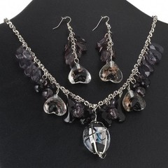 Edgy Black Clear Copper Silver Lampwork Glass Necklace Earrings Jewelry Set