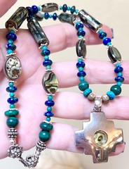 LOVELY Artisan Sterling Silver Malachite, Turquoise, Abalone Reversible Necklace
